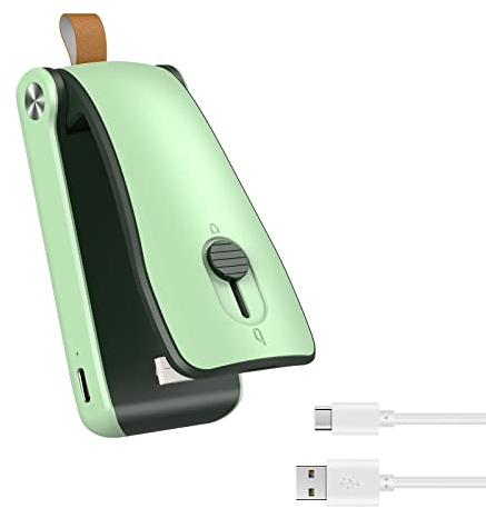 Ankilo Mini Folienschweißgerät, 2 in 1 Wiederafladbar Bag Sealer mit Cutter Versiegelungsmaschine,Dreistufige Temperatureinstellung, Hand Verschlussgerät für Plastiktüten Beutel Spänesäcke Grün