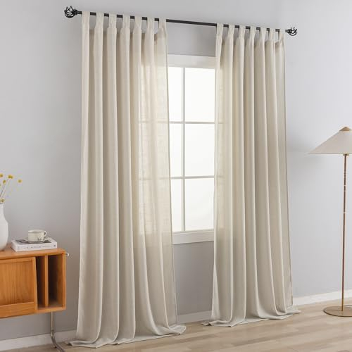 VOILYBIRD Vorhang Schlaufenschal Gardine 2er Set für Wohnzimmer Leinen-mischgewebe (Beige, H245x B140 cm)