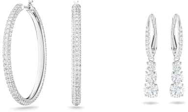 Swarovski Stone Kreolen, Weiss, Rhodiniert & Attract Trilogy Ohrringe, Weiss, Rhodiniert