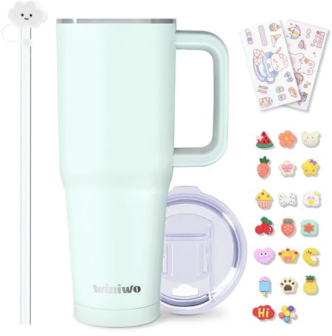winiwo 40 oz Tumbler with Handle and Straw for Women, Your Own Style D.I.Y Insulated Tumbler Cups with Waterproof Stickers, Straw Cover Cap, Stay Hydrated All Day