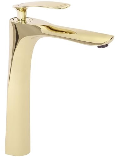 Rea Waschtischarmatur ORBIT GOLD HIGH Wasserhahn Bad Badarmatur aus Messing Armatur für Waschbecken Badezimmer Mischbatterie Waschbecken Einhebel (Gold)