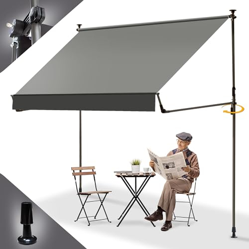 BelleMax Klemmmarkise Markise Balkon ohne Bohren, 400 cm x (125 + 25 cm) Grau, Balkonmarkise mit Handkurbel, Faltbarem Seitenarm, UV-Schutz, Wasserdicht und Höhenverstellbar