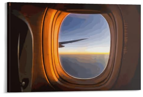 aaaaab Flugzeug-Fensterbilder für Wohnzimmer, Straßengemälde, Leinwand, farbenfrohe Pop-Wandkunst, modernes Kunstwerk, Heimdekoration, gespannt, fertig zum Aufhängen, 50 x 75 cm