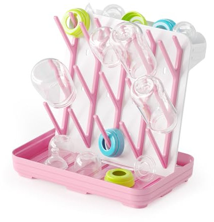 SpaceAid Baby Bottle Drying Rack with 20 Hooks, Space Saving Kitchen Bottles Rack Dryer, Vertical Baby Bottle Holder Organizer for Countertop Storage Accessories (White and Pink)