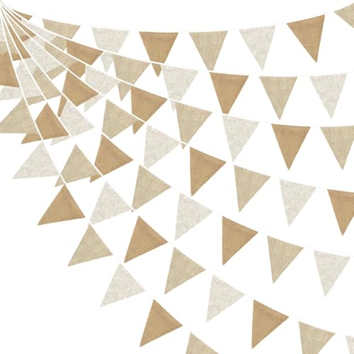 24Fuß Sackleinen-Banner Dreieckige Wimpelflagge Leinen-Wimpelkette Girlande Luftschlangen für Geburtstag Hochzeit Babyparty Verlobung Camping Rustikal Boho Frühling Ostern Abschlussfeier Dekorationen