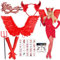 Costume Halloween Donna Diavolo, Costume Diavolo Donna, Ali Rosse Diavolo, Ali Diavolo Donna, Ali Rosse Halloween Con Corna Diavolo Rosse, Forcone Diavolo Halloween Carnevale, Cosplay Feste