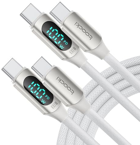 toocki Cable USB C a USB C 100 W, 2 M [2 unidades] 5 A Cable Carga Rápida PD QC5.0 con Pantalla LED, Compatible con iPhone 17 Pro Max/16/15 MacBook Pro Air iPad Pro Galaxy S24 S23 Pixel