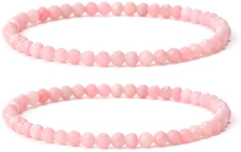 Landorilo 2 Bracelets en Pierres Naturelles pour Homme et Femme, Composé de Perles de Pierre à Facettes de 4mm, Yoga Élastique, Bracelet Porte Bonheur(2F Rose)