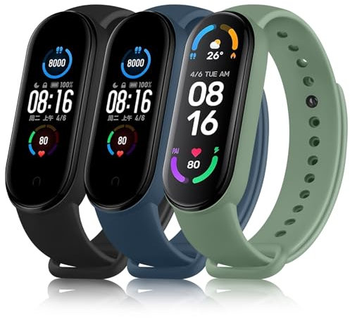 Amzpas 3Stück Armband für Xiaomi Mi Band 6 Armband Damen Herren,Neues Silikon Sport Ersatzarmbänder Uhrenarmband für Xiaomi Mi Band 5/Mi Band 6 (Schwarz/Blau/Grün)