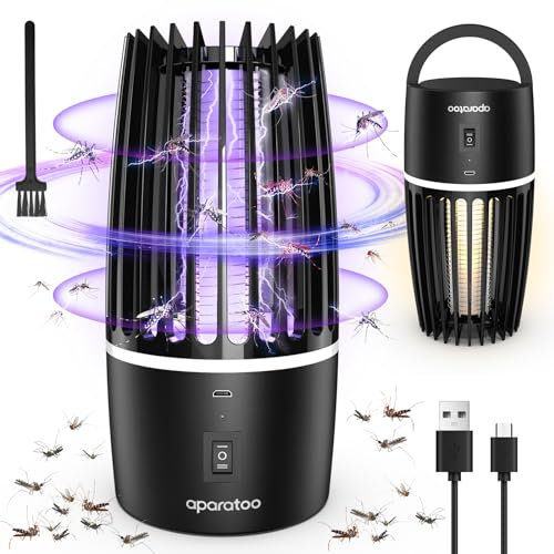 Lampe Moustiques, Lampe Anti Moustique UV 2 en 1 Anti Moustique Electrique Exterieur Interieur, USB Rechargeable Appareil Anti Moustique 360° Anti Mouche Insecte Tue Mouche (avec éclairage LED)