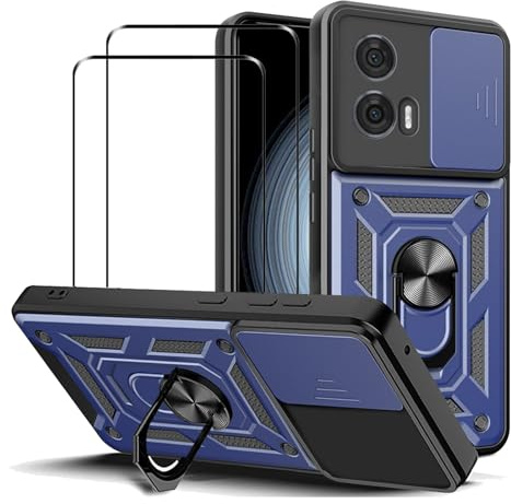 MMlife for Motorola Edge 50 Fusion 5G Case with Slide Camera Cover and Stand Kickstand Ring with Tempered Glass Screen Protector [2 pieces],Military Grade Shockproof Protective Cover, Blue