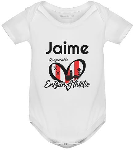 QCM PRODUTOS PERSONALIZADOS Body de bebé manga corta | Diseño de equipo de fútbol y nombre personalizado | 100% algodón | Regalo recién nacido (Blanco, 6 meses, Bilbao)
