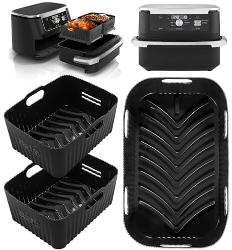 3PCS Air Fryer Accessories Set Compatible for Ninja Flexi Drawer Air Fryer Accessories 10,4L AF500UK, COSORI 10L, Reusable Silicone Air Fryer Liner Compatible for Ninja AF500UKCP (1x10.4L+2x5.2L)