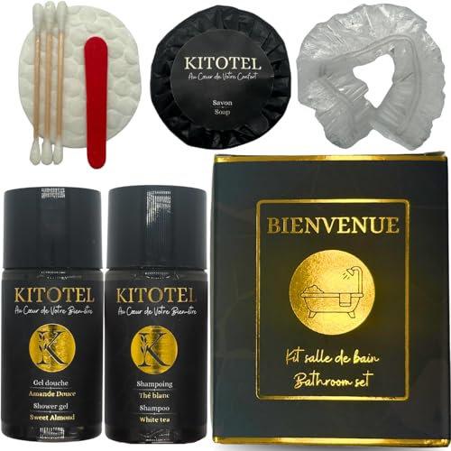 Kit accueil Airbnb x150 | Kit Salle de bain Luxe idéal location saisonnière & hôtel | Kits d'accueil premium avec Dorure prêts à l'emploi | Gel douche, Shampooing, Savon, Vanity Kit, Bonnet de douche