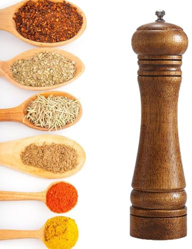 Pfeffermühle, Holz Pfeffermühle Flasche, Holz Gewürzmahlflasche, Holzpfeffermühle mit Einstellbarer Grob und Feinmahlung, Holz manuelle Schleifflasche, Benutzt für Salz, Pfeffer, Andere Gewürze