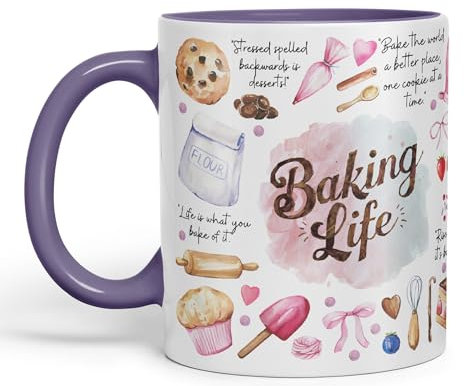 Vixar Baking Life Desserts Bake Joke sarkasm Sarcastic Ceramic Coloured Mug Cup for Tea Coffee Hot Brew 330ml 11Oz Gift (Purple)