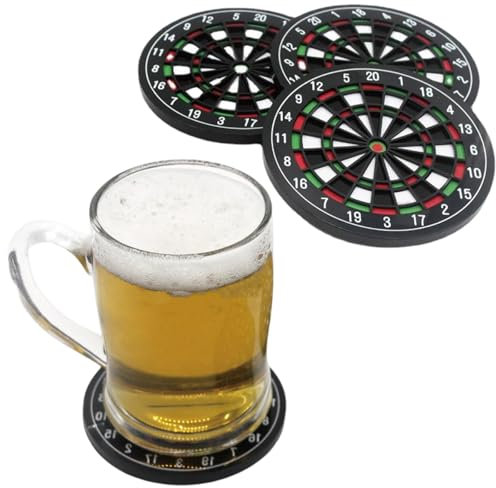 4 Stück Dartscheibe Untersetzer, Getränke Untersetzer mit Geschenk Box, rutschfeste Waschbare Bieruntersetzer, Abs Hitzebeständig Getränkehalter für Bars, Cafés, Haus, Party, Büro(10.4cm)