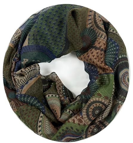 Van Der Rich ® - Loop Schal mit Muster Schlauchschal Halstuch - Damen (31-Khaki)