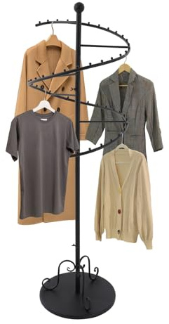 Spiral Kleiderständer Stabil Clothes Rack Kleiderstange Freistehend Gold Modern Spiralregal für Kleidung mit 30 kg Tragfähigkeit Kleideraufbewahrung für Schlafzimmer Flur Bad oder Geschäft (Schwarz)