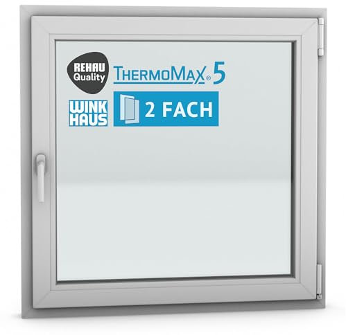 ThermoMax 5 Classic Kunststoff-Fenster, Uw-Wert 1,3, BxH: 100x100cm / 1000x1000mm, DIN rechts (Griff links), mit 2-fach Wärme-Isolier-Verglasung, Winkhaus Sicherheitssystem & Rehau Profil