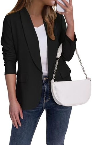 Ahlaray Casual Black Blazer Jacket for Women Open Front Long Sleeve Work Office, Large