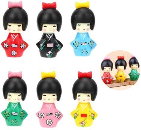 ZHAOYCSH Japanische Deko-Statue - 6er Set Miniatur-Kimono-Mädchen, Traditionelle Asiatische Figuren für Tischdekoration, Büro & Homeparty (6 Stile) - Geisha-Puppen als Wohnaccessoires