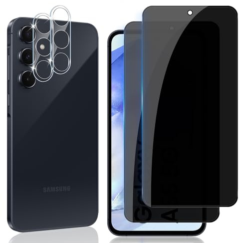 Locofun Sichtschutz für Samsung Galaxy A55 5G für Panzerglas, 2 Stück Anti Spy Panzer Schutz Glas und 2 Stück Kameraschutz, 9H Härte Sichtschutzfolie, Anti-Kratzer Privacy Displayschutz Folie