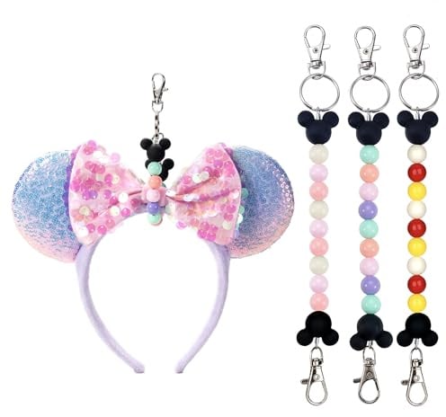 EQVYG 3PCS Mouse Ear Holder for Backpack Bag Beaded Keychain Theme Park Trip Essentials Headband Display Charm Accessories