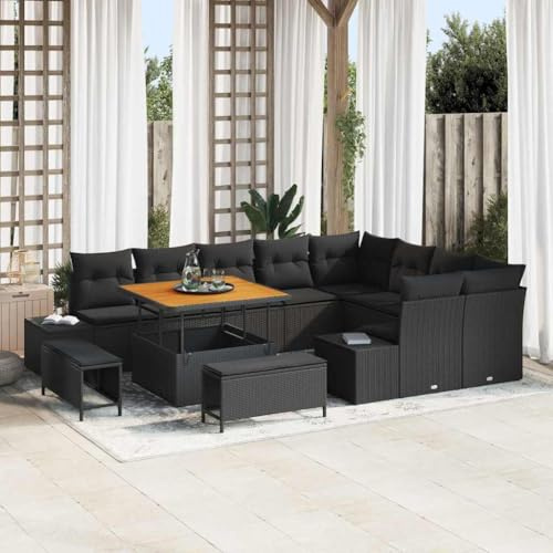 Qnhdfrt 5 Sitzer Outdoor Sofa Set Schwarz Modernes Rattan Gartensofa mit Kissen 200 cm Breite Wetterfest für Garten Terrasse Balkon
