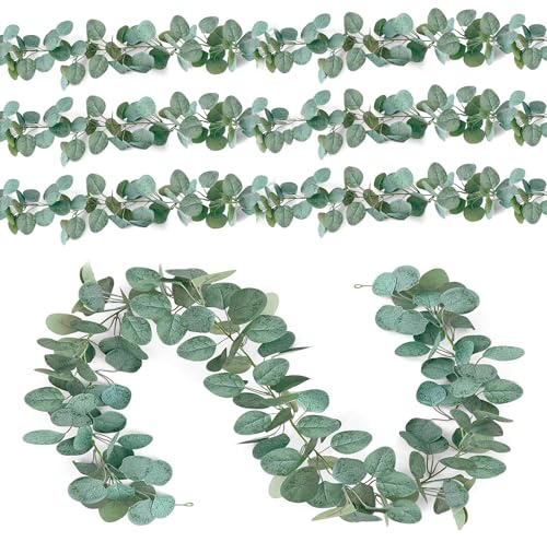 Guilinone 4 Stück Eukalyptus Girlande, Künstliche Girlande Pflanze, 1.8m Eucalyptus Deko, Eukalyptus Grün Blättergirlande für Hochzeit Vintage Tischdeko Home Baddekorationen Party