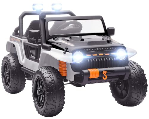 AIYAPLAY Kinder Elektroauto 12V mit Fernbedienung für 3-8 Jahre Weiß | Kinderauto Elektrisch, Kinderfahrzeug mit Hupe, LED, Musik, Elektrofahrzeug mit Eltern-Kind-Sitz, 4 gefederten Rädern