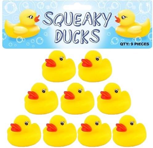 Mini Rubber Ducks 9 Pcs - 5 Cm Squeaky Yellow Duck Bath Toy Paddling Pool Game Summer Pool Party Water Fun Toys for Kids