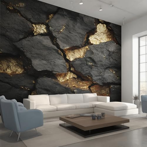 Generisch Fototapete Schwarz Gold Marmor, Vliestapete 3D Marmoroptik Wandtapete, Tapete 250x175 cm Wohnzimmer Schlafzimmer Wanddekoration, Motivtapete EL&D73