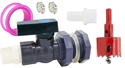 MoSundi Regentonne Wasserhahn Set für Garten und Aquarium, 3/10.2 cm DN20 PVC Kugelhahn mit Schottarmatur und Schlauchadapter, für Standardfässer und Bewässerungssysteme