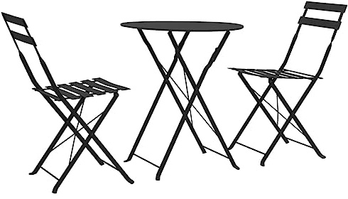 Bucmath 3-TLG. Bistro-Set Stahl Schwarz, klappbar, wetterfest, für Garten Balkon Terrasse, Outdoor Essgruppe