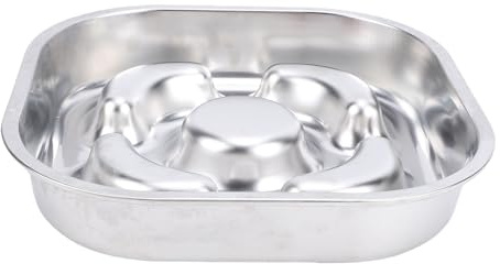 304 Stainless Steel Slow Feeder Dog Bowl, Non Slip Rubber Base Prevent Overflow Tipping Metal Pet Food Bowl for Slow Down Eating Dry Wet Food Anti Overflow Edges 9.1 x 9.1 x 2in
