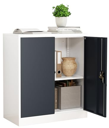 VCM Metall Büroschrank H. 90 x B. 80 x T. 40 cm/Aktenschrank Büromöbel für Ordner/Stahlschrank abschließbar/Flügeltürschrank Malivo 2 Fach mit Drehtüren