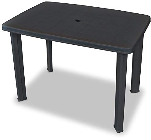 CIOURSTO Table de Jardin D'extérieur en Plastique avec Trou pour Parasol, Table de Salle à Manger Rectangulaire Résistante aux Intempéries avec Pieds Robustes, Facile à Nettoyer p (101 x 68 x 72 cm)