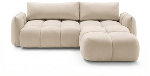SOFILAND Ecksofa BELVEO mit Schlaffunktion und Bettkasten L-Form Ausrichtung Links Stoff Bluvel (Beige, Rechts)