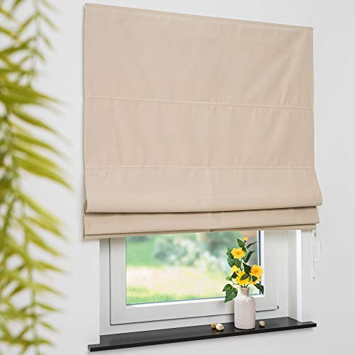 Raffvorhang Raffrollo Raffgardine Gardine Fenstervorhang | verdunkelnd | Beige | 60 x 170 cm