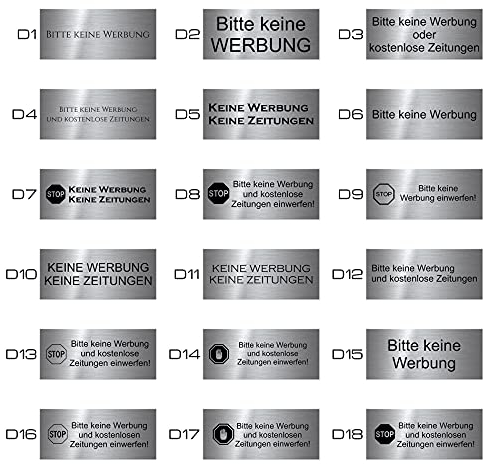 Echtes Edelstahl Türschild Briefkasten-Schild | freie Design-Auswahl - Größe: 8x3,5 cm Bitte keine Werbung oder kostenlose Zeitungen | Türschild für den Briefkasten Stop
