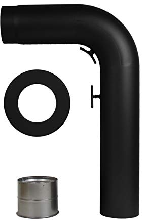 LANZZAS Ofenrohr-Set (fullform) 3tlg. mit Drosselklappe und Tür - im Durchmesser Ø 130 mm - Farbe: schwarz - Rauchrohr-Set