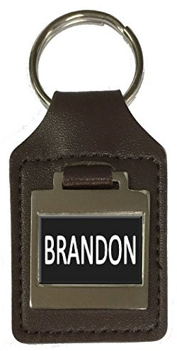 Brandon Porte-clés en cuir avec nom d'anniversaire personnalisable, Argent