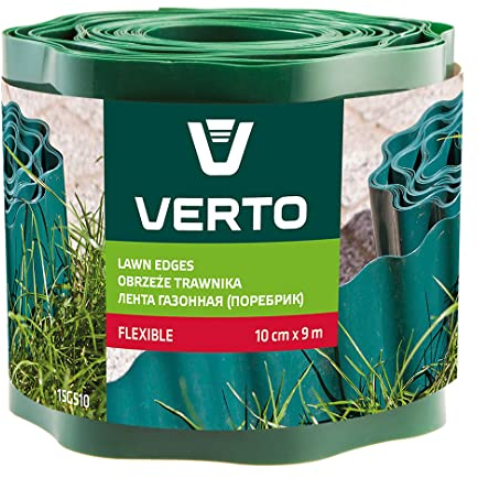 VERTO Flexible Rasen- und Beeteinfassung - Grün - 9 m Länge & 10 cm Höhe - Aus schlagfestem Kunststoff - Einfach zu montieren - Zuverlässige Wurzelsperre/Rasenkante/Beetbegrenzung