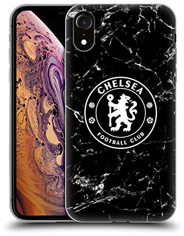 Head Case Designs Licenza Ufficiale Chelsea Football Club Marmoreo Nero Stemma Custodia Cover in Morbido Gel Compatibile con Apple iPhone XR