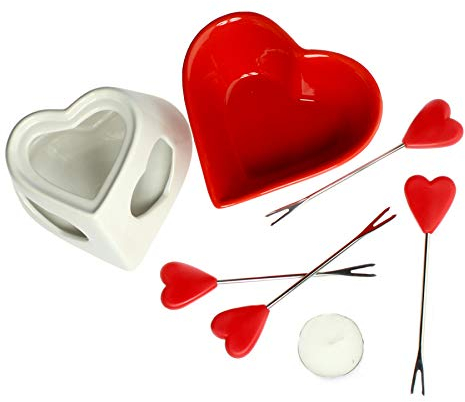 Monsterzeug Schokoladenfondue in Herzform, Süßes Fondue Set, Set mit Fondue und 4 Gabeln, Fondue Schokolade