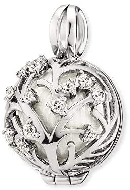 Engelsrufer Damen Anhänger Lebensbaum aus Sterling Silber - mit austauschbarer Klangkugel - besetzt mit 13 Zirkonia Steinen - Anhänger zum Öffnen - Größe: 25,5 mm