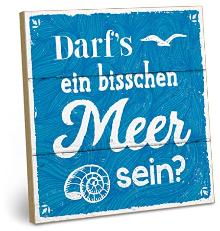 ARTFAVES® Wandbild Holzschild mit Spruch - Darf's ein bisschen Meer sein? - Türschild Retro Vintage Deko Bild Geschenk - Zuhause, Nordsee, Meer, Strandhaus, maritim