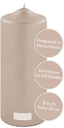 FINK Stumpenkerze grau braun für Silvester Deko 2022 2023 - raucharm duftneutral - H 20 D 8 cm - RAL Qualität