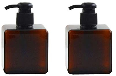 Vasana Lot de 2 bouteilles carrées vides en plastique pour produits de toilette liquides et cosmétiques 250 ml, marron (Marron) - YPK12463BROWN